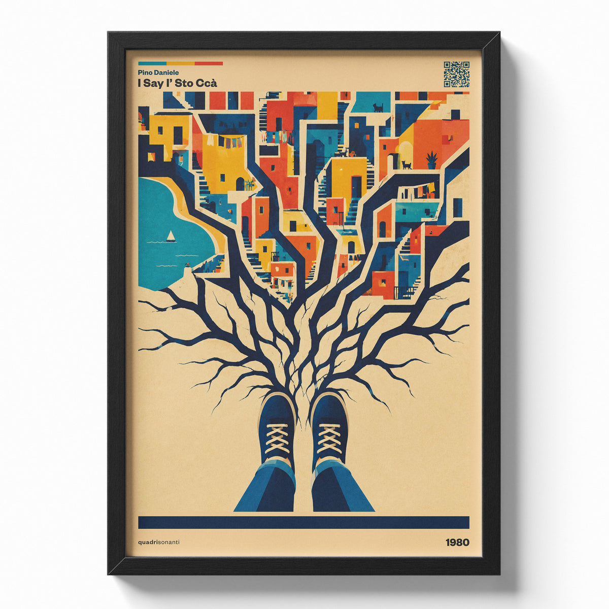 Stampa artistica ispirata a I Say I' Sto Ccà - Pino Daniele | 1980 - Quadrisonanti