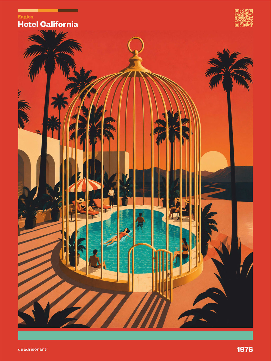 Stampa artistica ispirata a Hotel California - Eagles | 1976 - Quadrisonanti