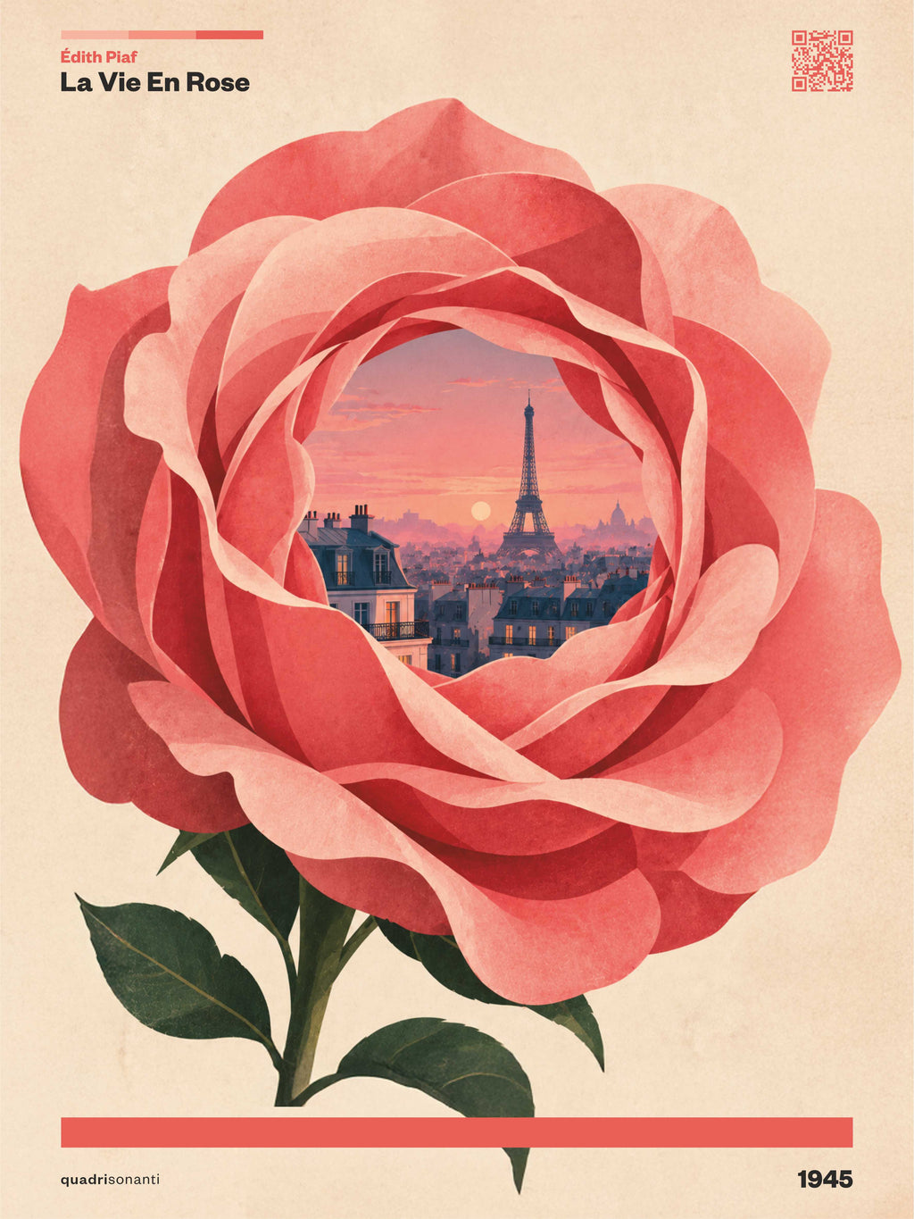 Stampa artistica ispirata a La Vie En Rose - Édith Piaf | 1945 - Quadrisonanti