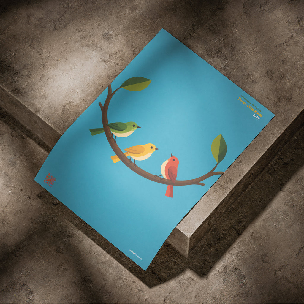 Stampa artistica ispirata a Three Little Birds - Bob Marley & The Wailers | 1977 - Quadrisonanti
