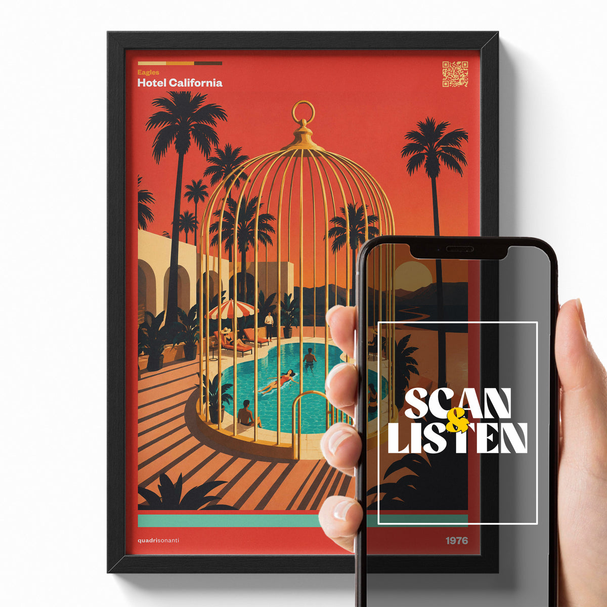 Stampa artistica ispirata a Hotel California - Eagles | 1976 - Quadrisonanti