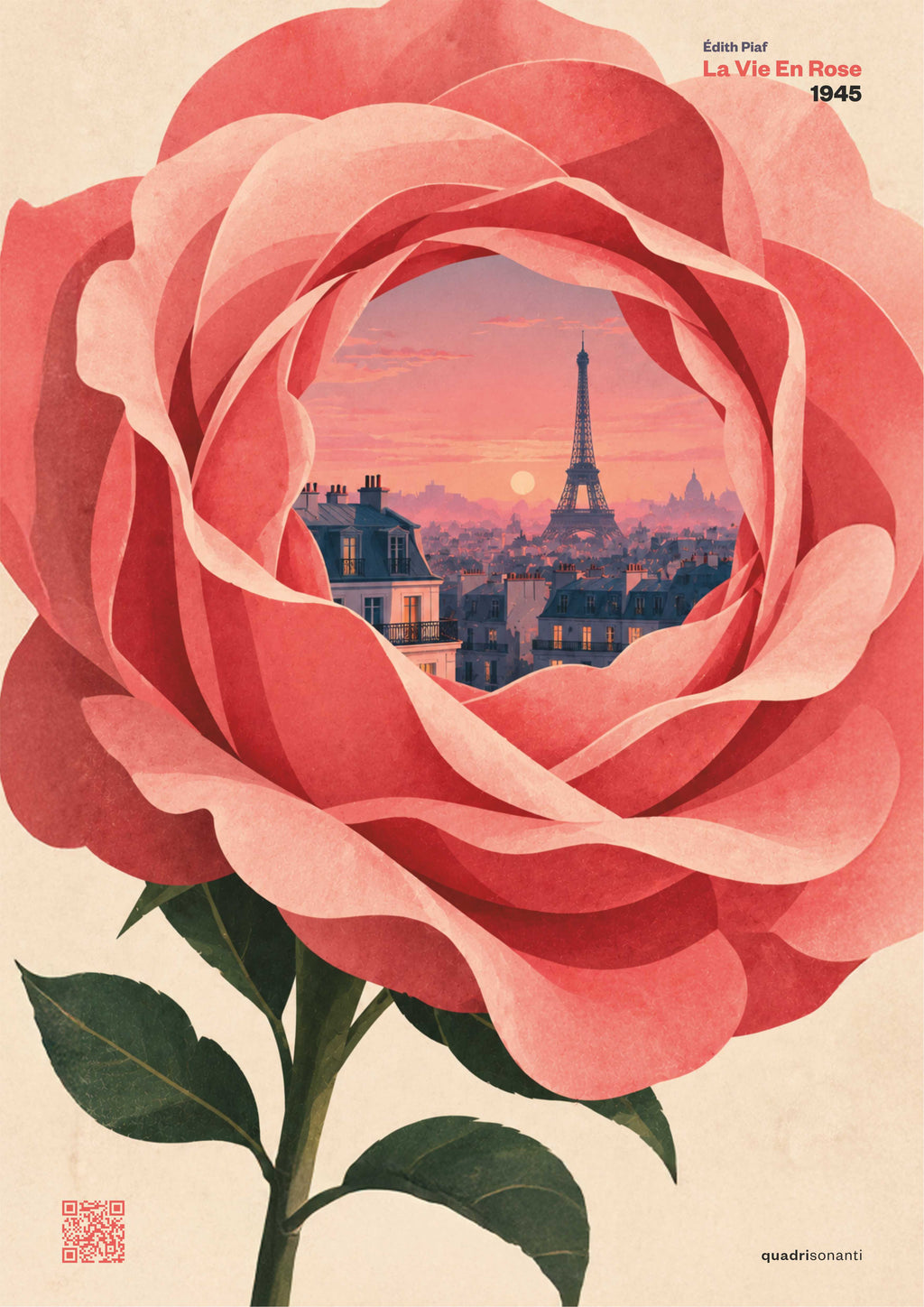 Stampa artistica ispirata a La Vie En Rose - Édith Piaf | 1945 - Quadrisonanti